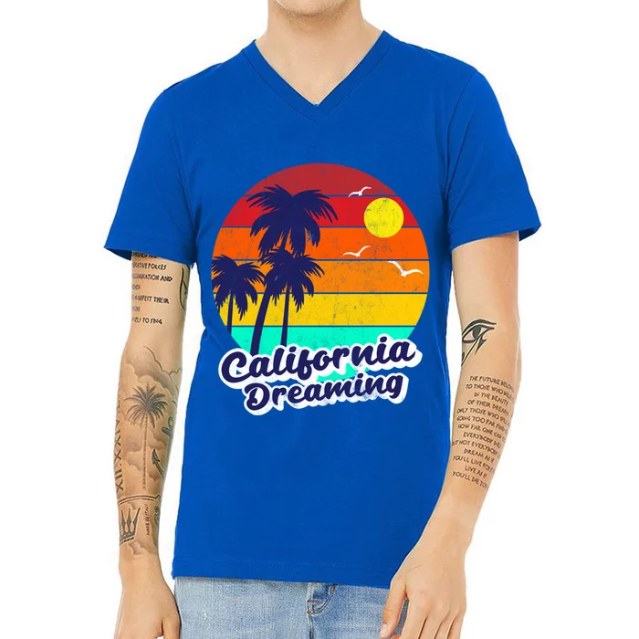 Distressed California Dreaming Summer Beach Gift V-Neck T-Shirt