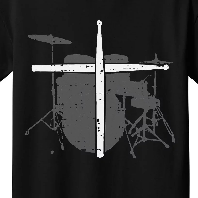 Drums Cross Drumstick Music Jesus Christian Band Kids T-Shirt