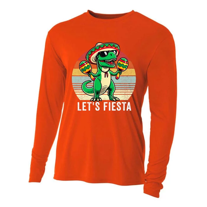 Dinosaur Cinco De Mayo LetS Fiesta Cooling Performance Long Sleeve Crew