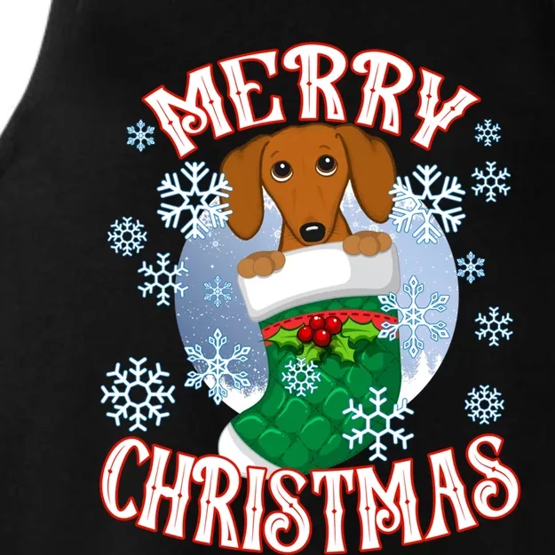 Dachshund Cute Dog In A Christmas Stocking Stuffer Gift Ladies Tri-Blend Wicking Tank