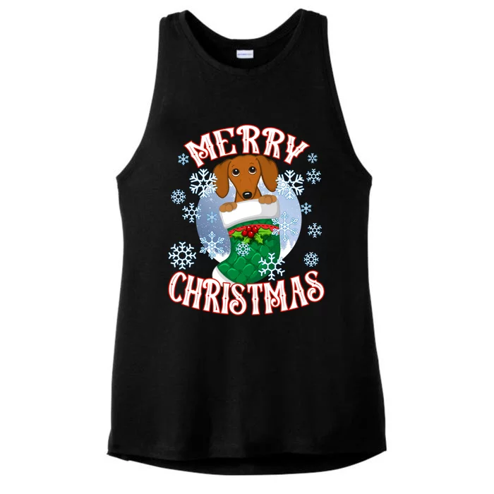 Dachshund Cute Dog In A Christmas Stocking Stuffer Gift Ladies Tri-Blend Wicking Tank