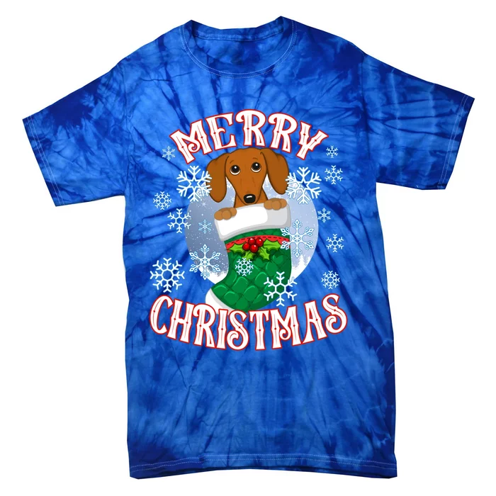 Dachshund Cute Dog In A Christmas Stocking Stuffer Gift Tie-Dye T-Shirt