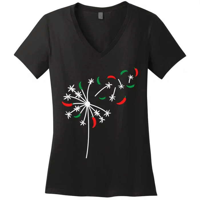 Dandelion Cinco De Mayo Cute Chili Flower Mexican Fiesta Women's V-Neck T-Shirt