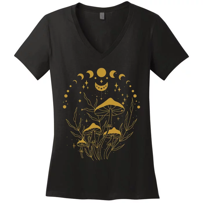 Dark Cottagecore Dark Academia Mushrooms Goblincore Women's V-Neck T-Shirt