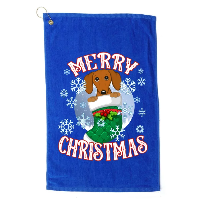 Dachshund Cute Dog In A Christmas Stocking Stuffer Cool Gift Platinum Collection Golf Towel