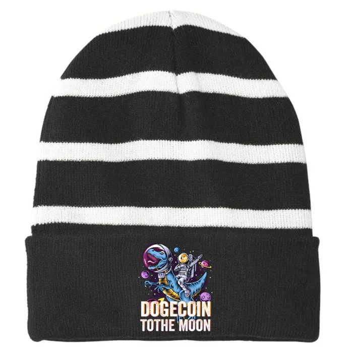 Dogecoin Cryptocurrency Striped Beanie with Solid Band