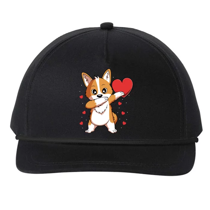 Dabbing Corgi Dog Heart Valentines Day Gift Gift Snapback Five-Panel Rope Hat