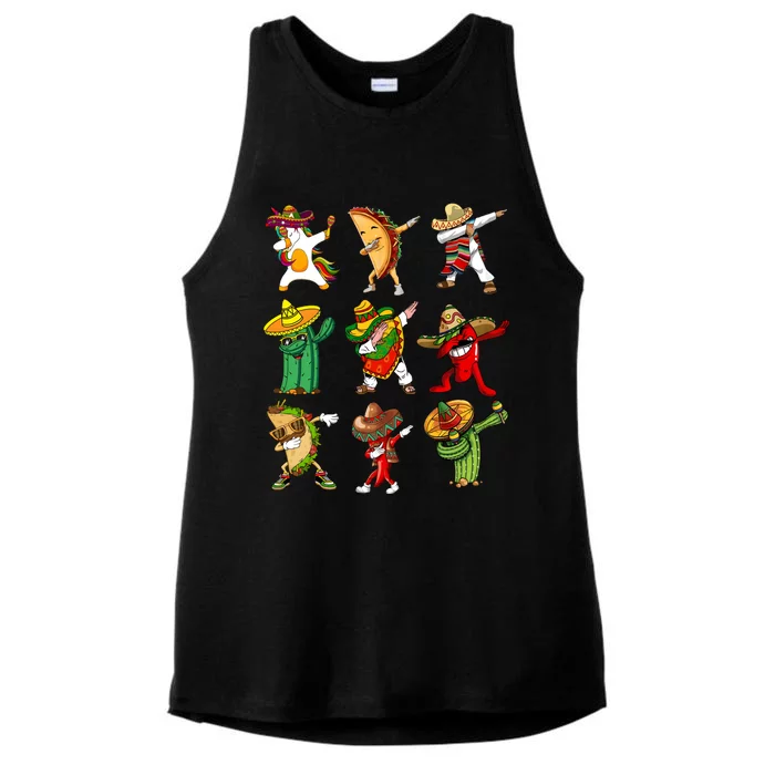 Dabbing Cinco De Mayo Mexican Festival Ladies Tri-Blend Wicking Tank