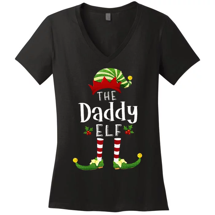 Daddy Christmas Elf Matching Pajama XMas Party Women's V-Neck T-Shirt