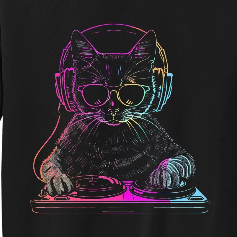 Dj Cat Edm Techno House Music Funny Cat Lover Tall Sweatshirt