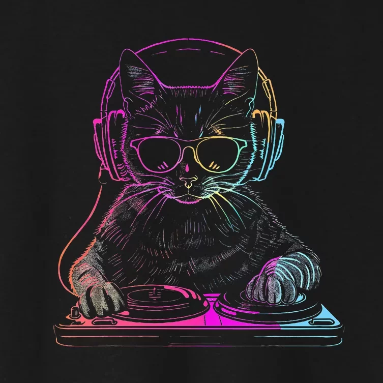 Dj Cat Edm Techno House Music Funny Cat Lover Women's Crop Top Tee