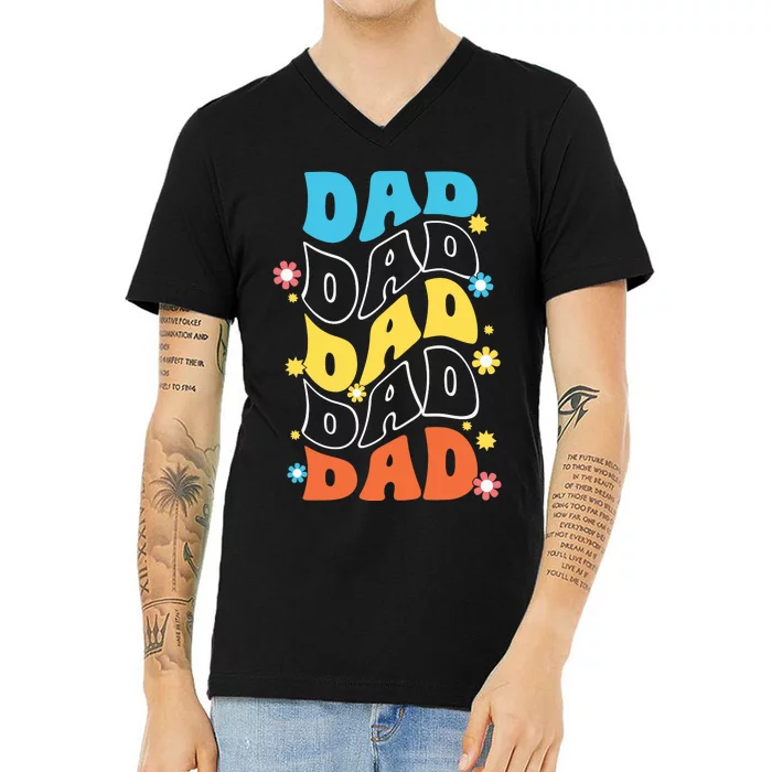 Dad Colorful Floral Retro Hippie V-Neck T-Shirt