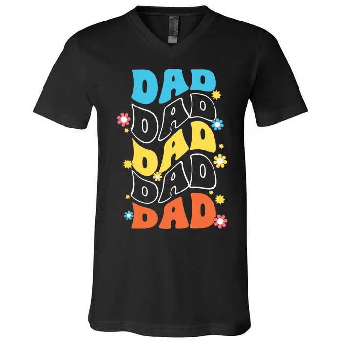 Dad Colorful Floral Retro Hippie V-Neck T-Shirt