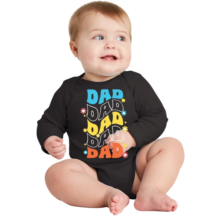 Dad Colorful Floral Retro Hippie Baby Long Sleeve Bodysuit