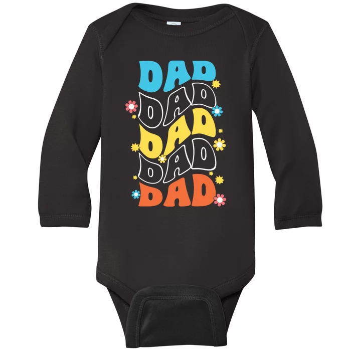 Dad Colorful Floral Retro Hippie Baby Long Sleeve Bodysuit