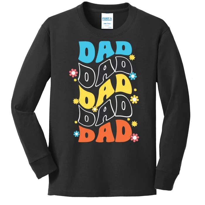 Dad Colorful Floral Retro Hippie Kids Long Sleeve Shirt