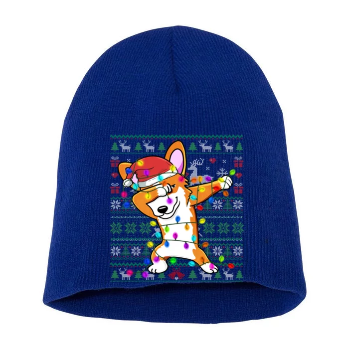 Dabbing Corgi Fairy Lights Ugly Christmas Sweater Costume Gift Short Acrylic Beanie