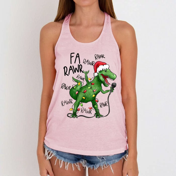 Dinosaur Christmas Fa Ra Rawr Tree Rex Xmas Dino Gift Women's Knotted Racerback Tank