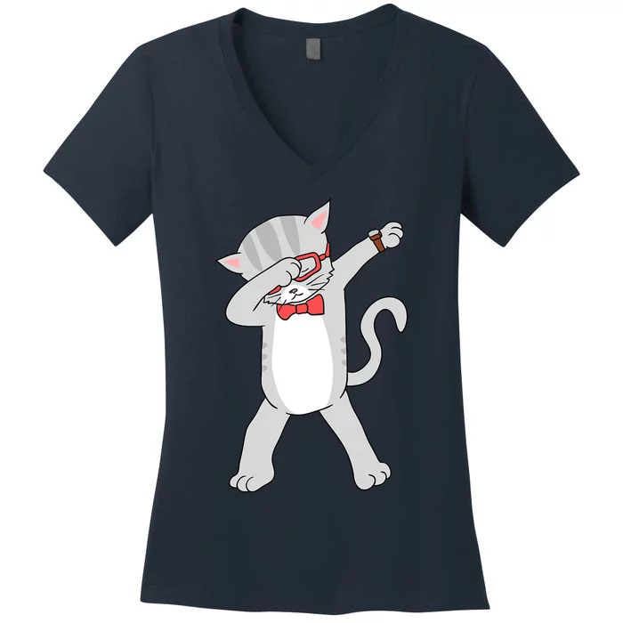 Dabbing Cat Funny Dab Gift Cat Women's V-Neck T-Shirt