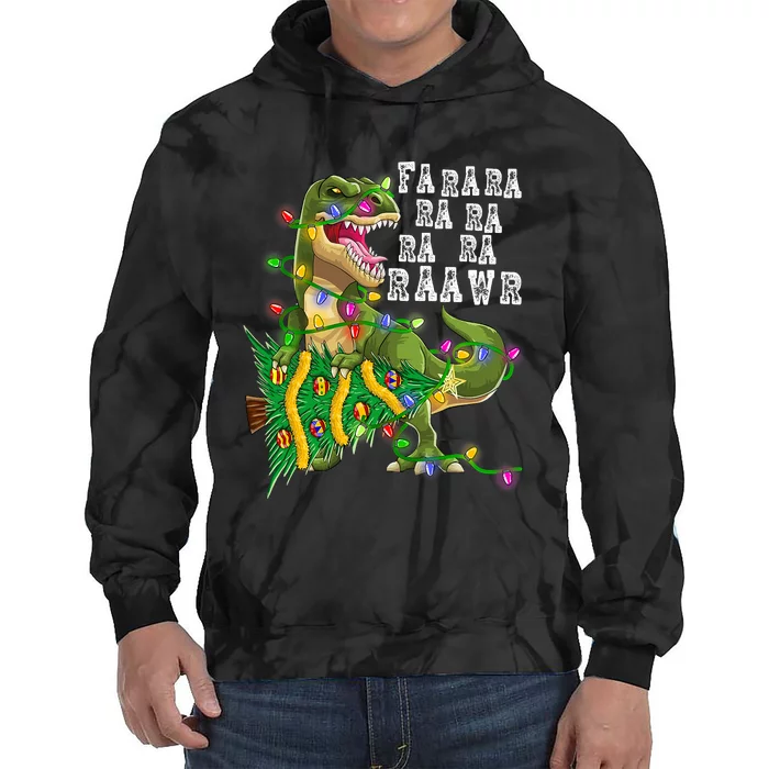 Dinosaur Christmas Fa Ra Rawr Tree Rex Boys Xmas Tie Dye Hoodie