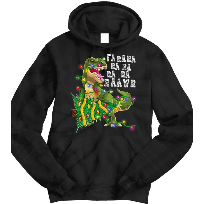 Dinosaur Christmas Fa Ra Rawr Tree Rex Boys Xmas Tie Dye Hoodie