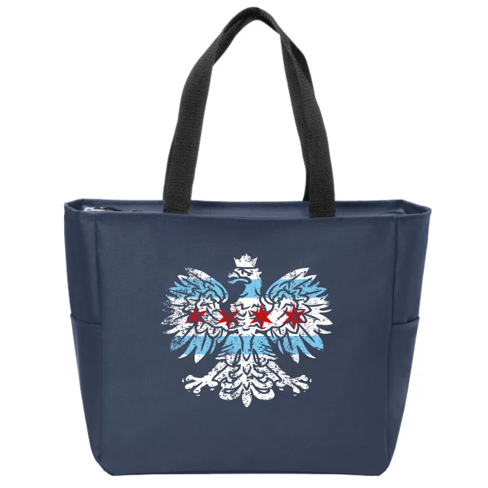 Distressed Chicago Flag Polish Poland Eagle Zip Tote Bag