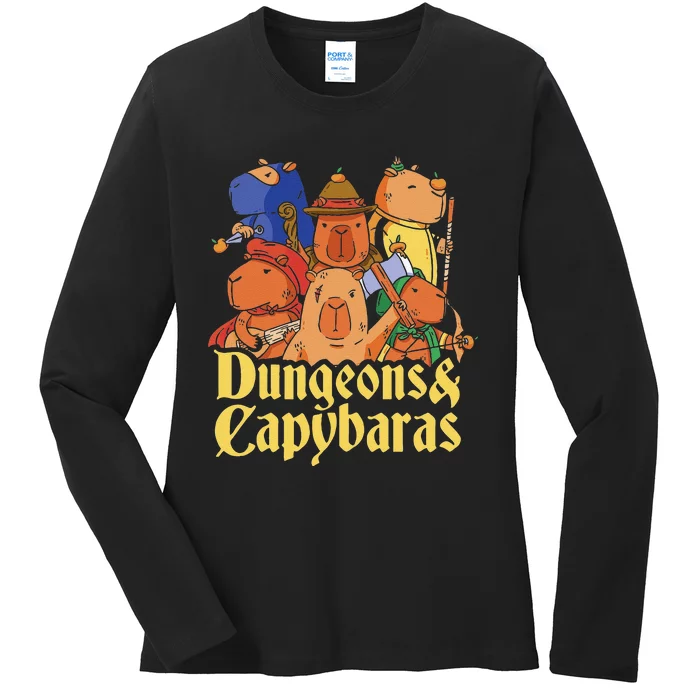 Dungeons & Capybaras Funny Capybara Lover Ladies Long Sleeve Shirt