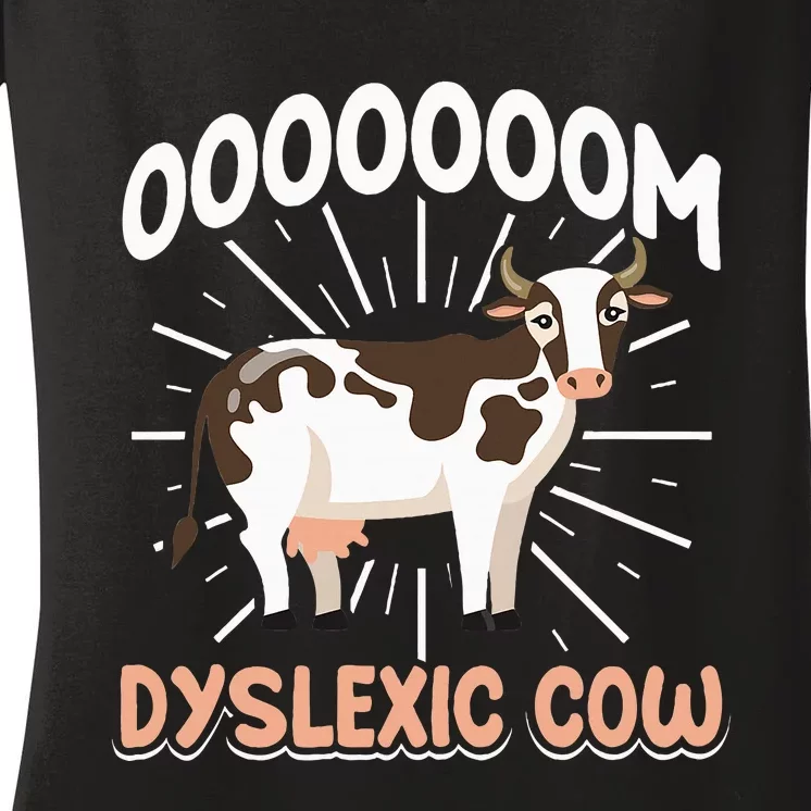 Dyslexic Cow Funny Dyslexia Women's V-Neck T-Shirt