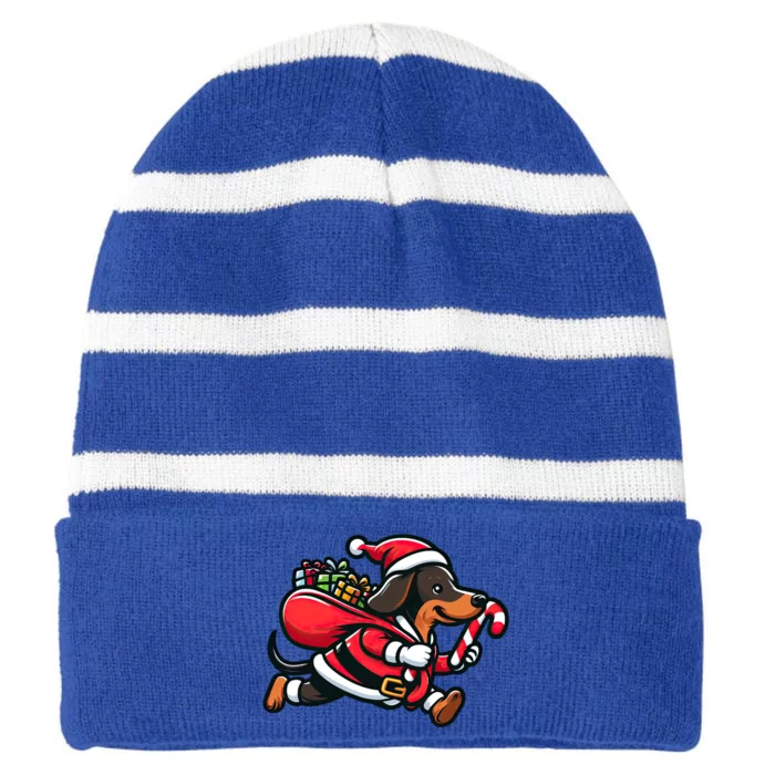 Dachshund Christmas Funny Dog Santa Claus Gift Striped Beanie with Solid Band