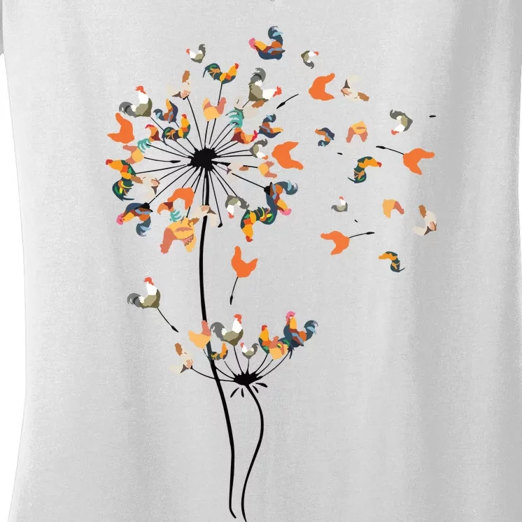 Dandelion Chicken Flower Shirts Floral Chicken Tree Lover Women's V-Neck T-Shirt