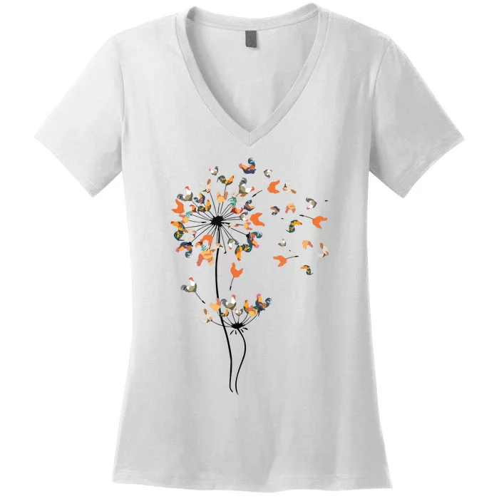 Dandelion Chicken Flower Shirts Floral Chicken Tree Lover Women's V-Neck T-Shirt