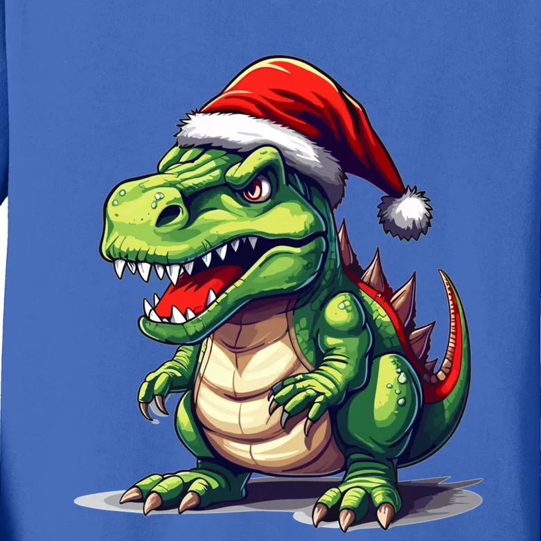 Dino Christmas Funny Trex Christmas Tree Gift Kids Long Sleeve Shirt