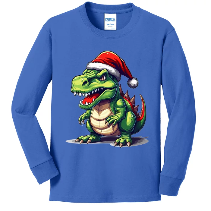 Dino Christmas Funny Trex Christmas Tree Gift Kids Long Sleeve Shirt