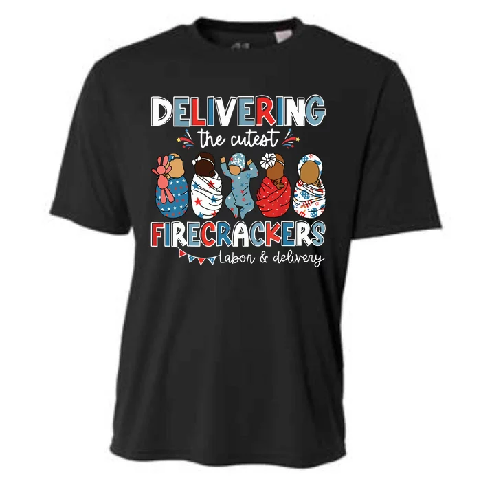 Delivering Cutest Firecracker Labor Delivery Nurse 4th July Cooling Performance Crew T-Shirt