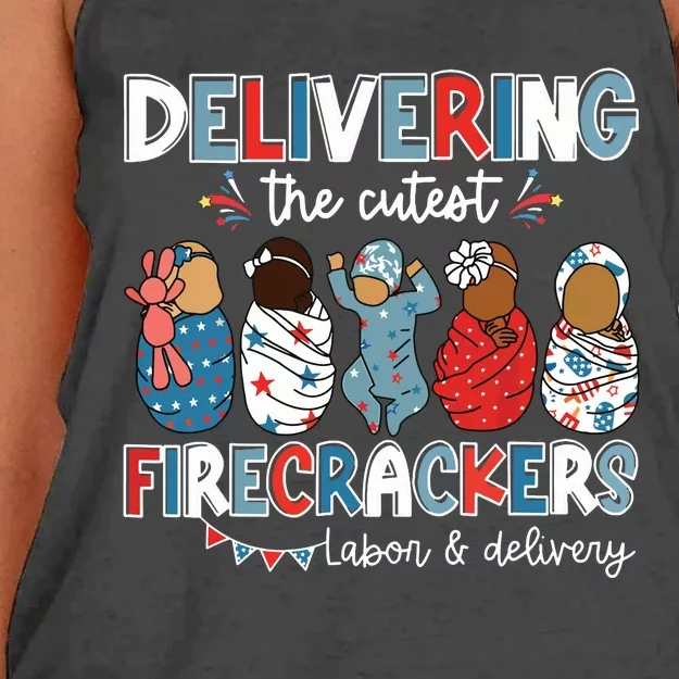 Delivering Cutest Firecracker Labor Delivery Nurse 4th July Women's Knotted Racerback Tank