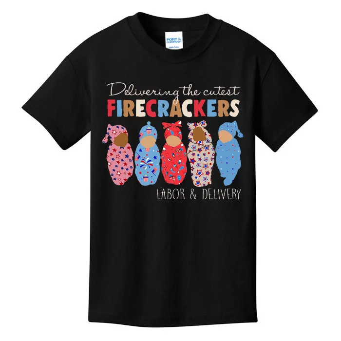 Delivering Cutest Firecrackers Funny L&D Nurse 4th Of Kids T-Shirt