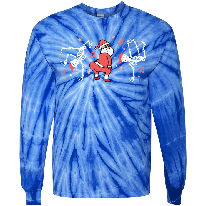 Dancing Christmas Funny Santa Skeleton Dance Xmas Gift Tie-Dye Long Sleeve Shirt