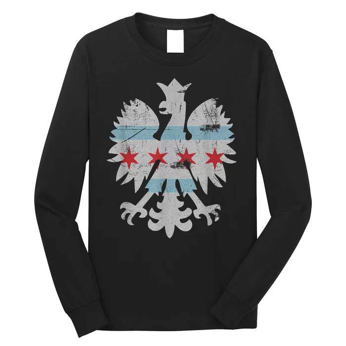 Distressed Chicago Flag Polish Poland Eagle Vintage Long Sleeve Shirt