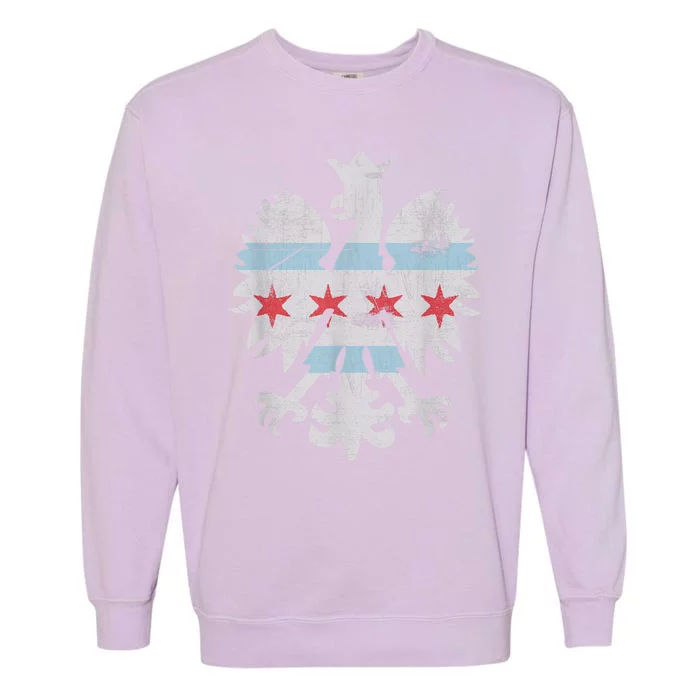 Distressed Chicago Flag Polish Poland Eagle Vintage Garment-Dyed Sweatshirt