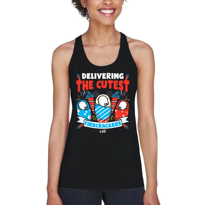 Delivering Cutest Firecrackers Funny L&D Nurse 4th of July Women's Racerback Tank