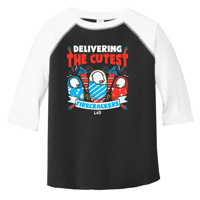 Delivering Cutest Firecrackers Funny L&D Nurse 4th of July Toddler Fine Jersey T-Shirt