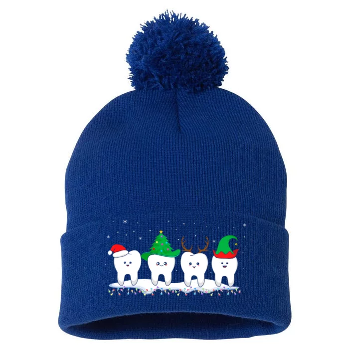 Dentist Christmas Funny Tooth Dental Gift With Xmas Hats Gift Pom Pom 12in Knit Beanie