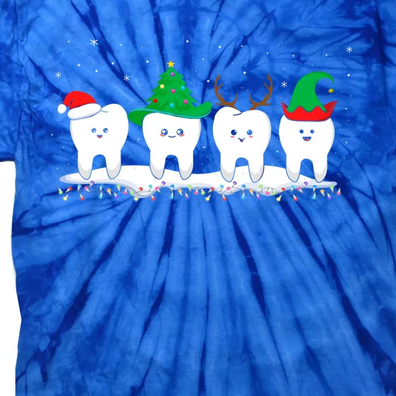 Dentist Christmas Funny Tooth Dental Gift With Xmas Hats Gift Tie-Dye T-Shirt