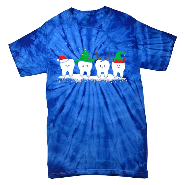 Dentist Christmas Funny Tooth Dental Gift With Xmas Hats Gift Tie-Dye T-Shirt