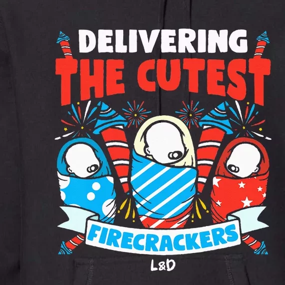 Delivering Cutest Firecrackers Funny L&D Nurse 4th of July Premium Hoodie