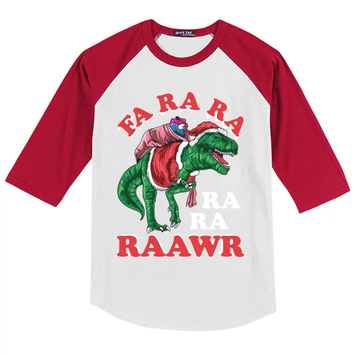 Dinosaur Christmas Fa Ra Ra Rawr T Rex Santa Merry Xmas Gift Kids Colorblock Raglan Jersey