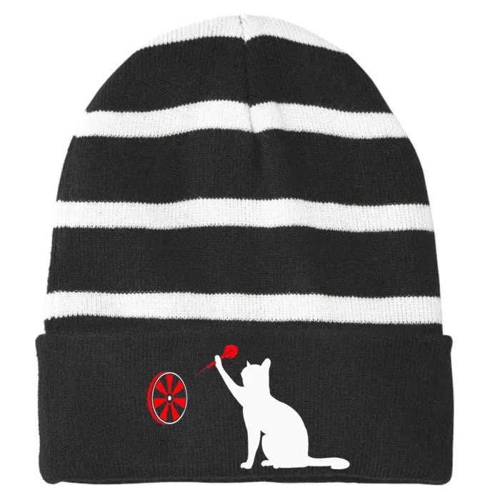 Darts Cat Funny Dart Throwing Cat Dart And Cat Lover Striped Beanie with Solid Band