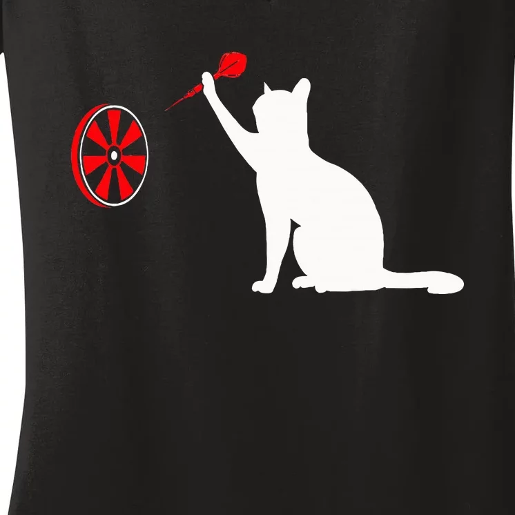 Darts Cat Funny Dart Throwing Cat Dart And Cat Lover Women's V-Neck T-Shirt