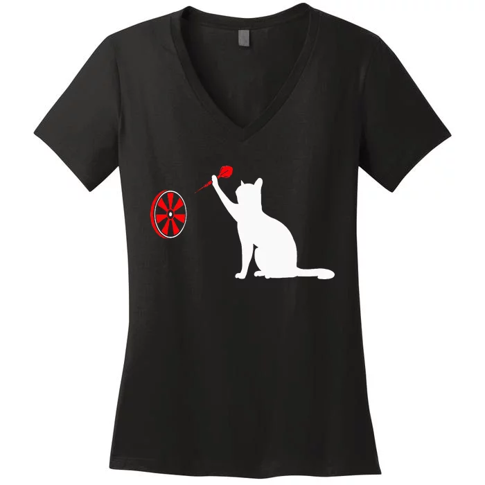 Darts Cat Funny Dart Throwing Cat Dart And Cat Lover Women's V-Neck T-Shirt