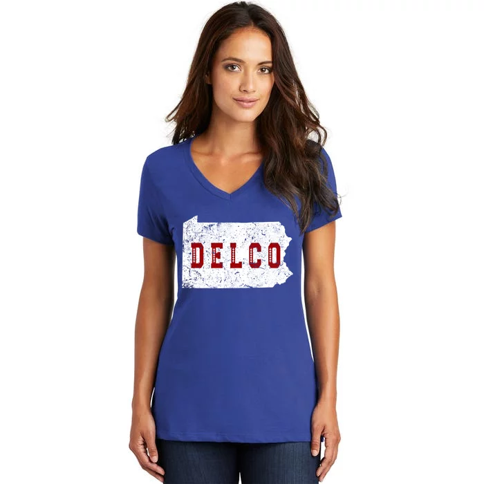 Delco County Football Letter Philadelphia Pennsylvania Lover Cool Gift Women's V-Neck T-Shirt